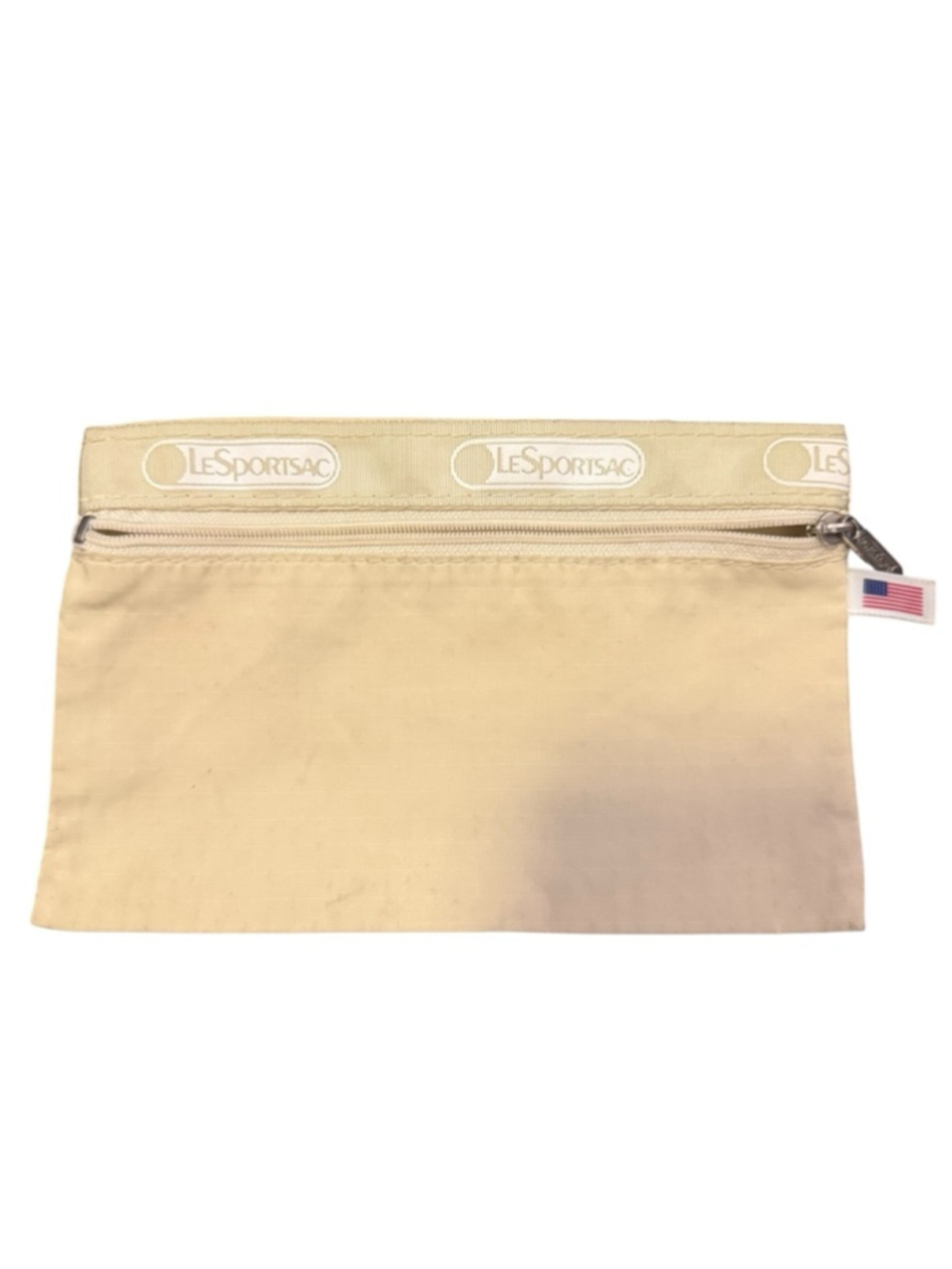 LeSportsac Beige Nylon Cosmetic Bag Pouch Zip Travel Organizer Made in USA!